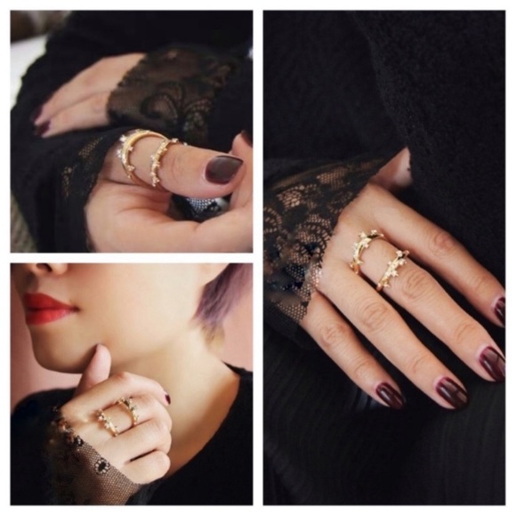 ALEXIS BITTAR NEW Gold Satellite Double Banded Crystal Accented Lace Size 7 Ring - Picture 8 of 16